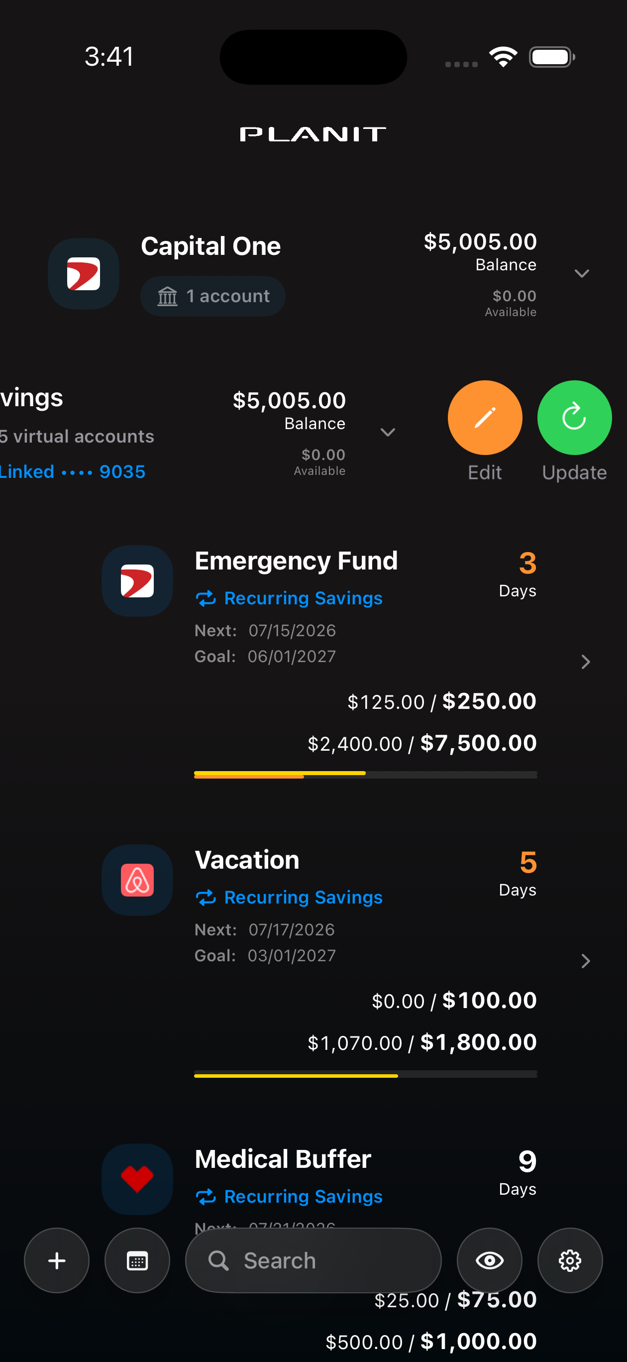 PlanIt automatic balance updates